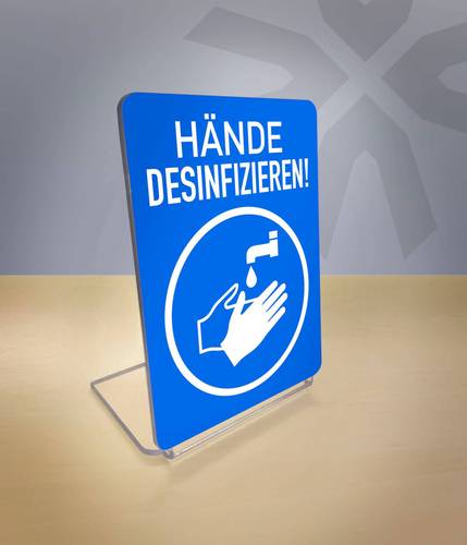 Hinweisschild „Hände desinfizieren“ als Aufsteller