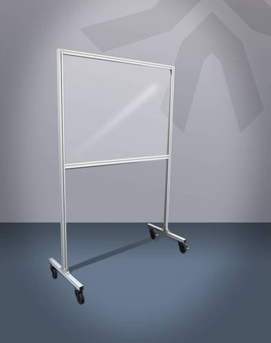 Mobile, halb offene Trennwand mit klarem Polycarbonat.